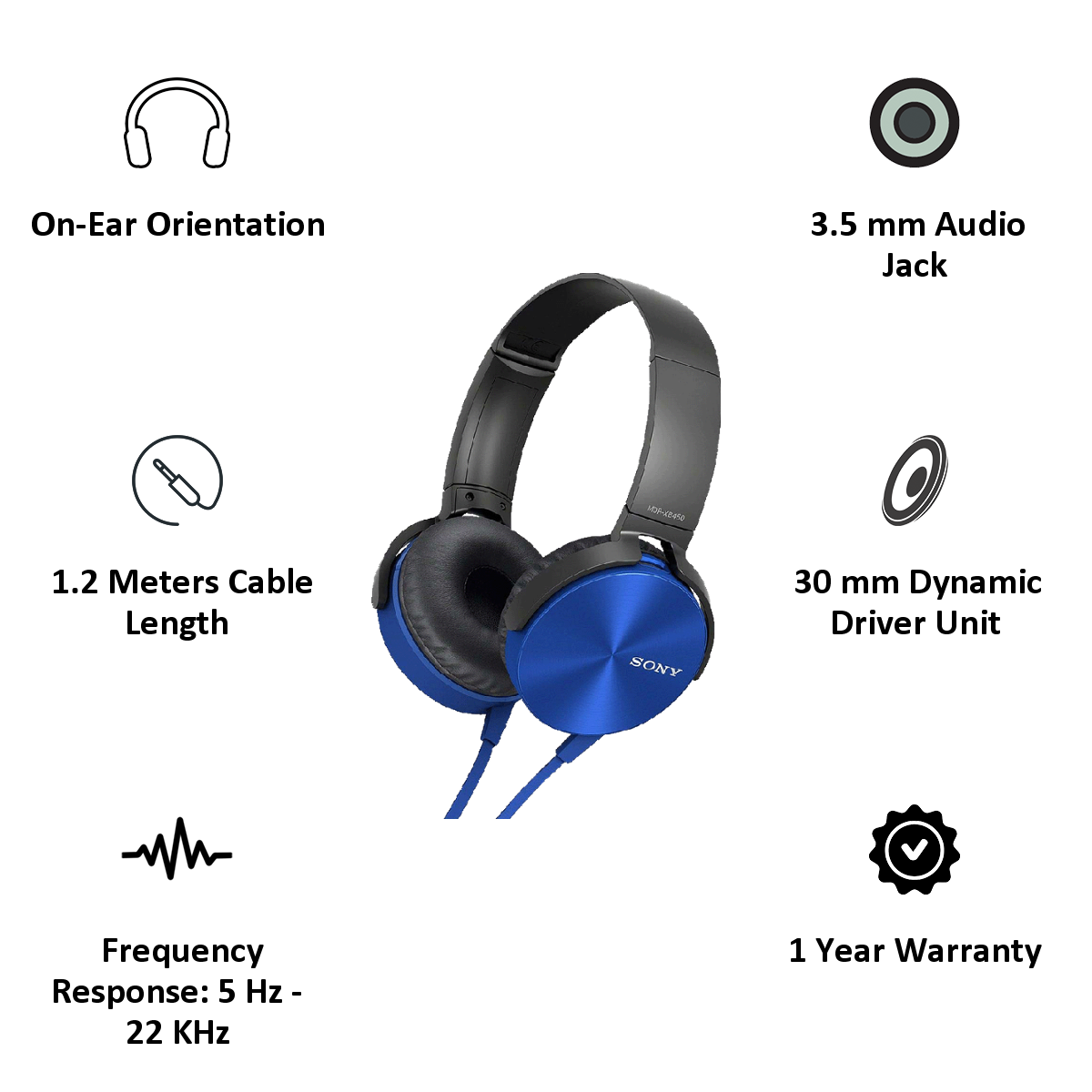 Sony MDR-XB450L Extra Bass Headphone (Blue) - Price, Specifications 